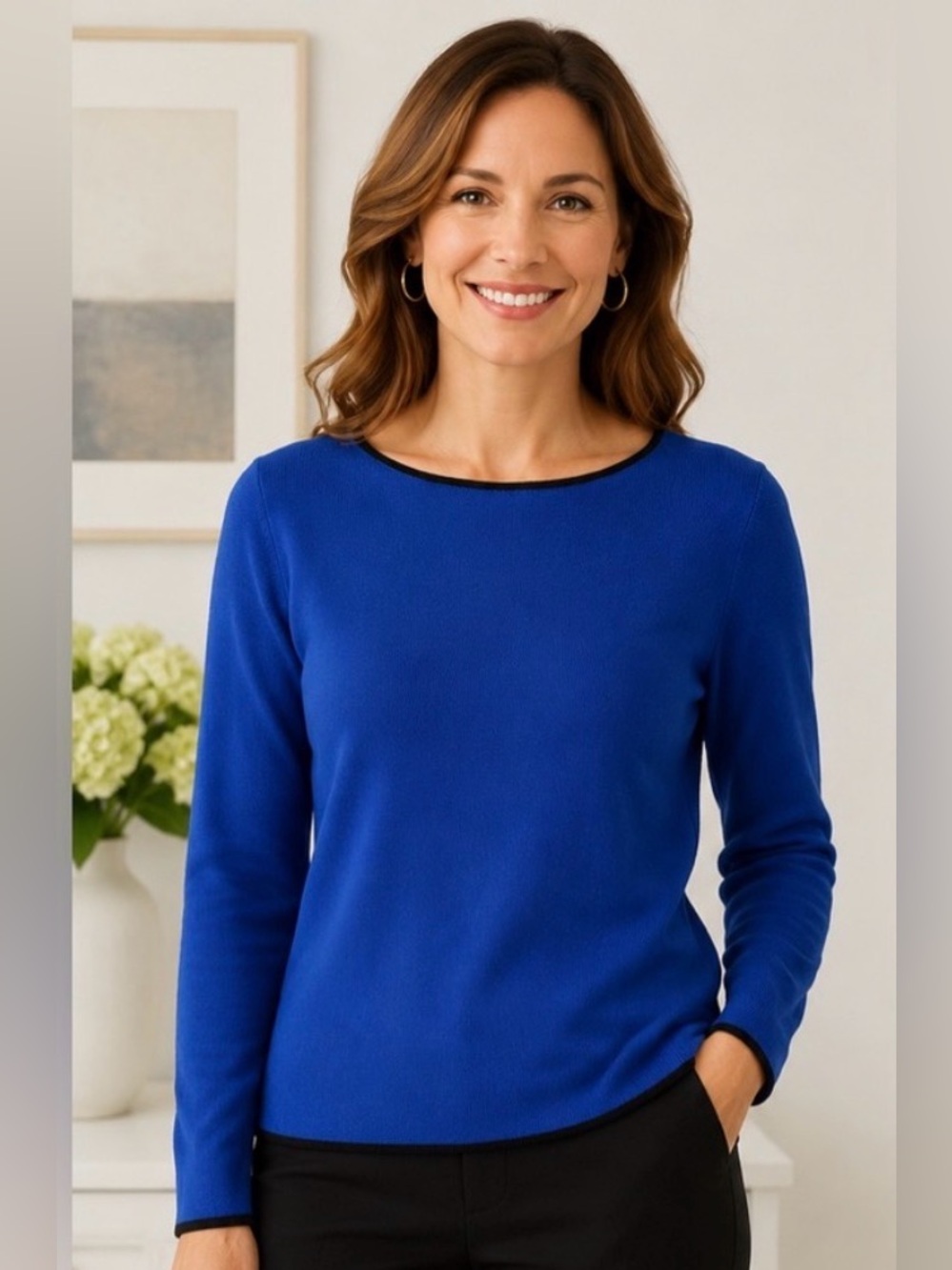 Ann Taylor Factory Size Medium cobalt blue sweater. Boat neckline. Cotton/nylon.